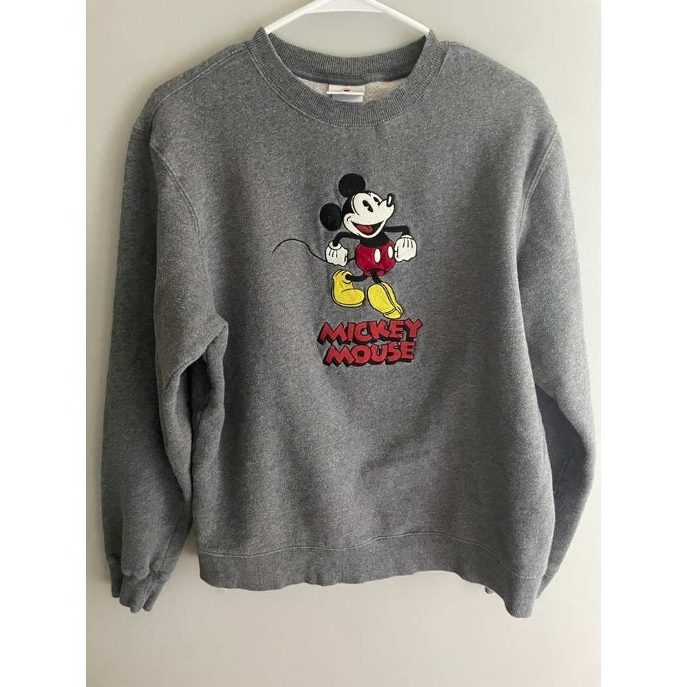 Disney Store Mickey Mouse Sweatshirt Small Gray Fleece Crewneck Vintage Style